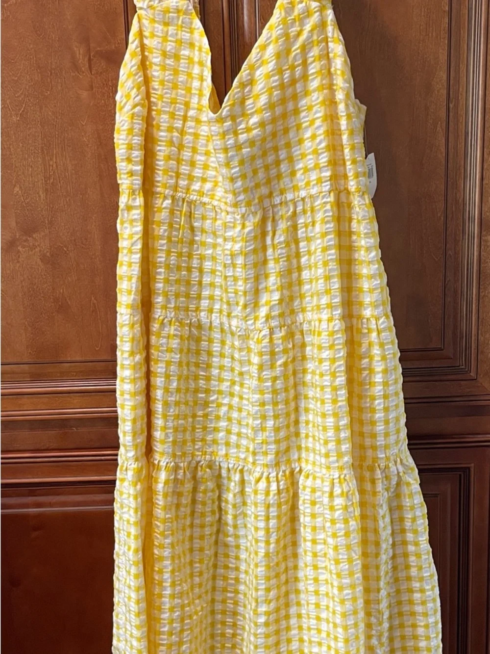 NWT Old Navy Women's Yellow Gingham Fit & Flare Tiered Seersucker Maxi Dress XL - Picture 4 of 10